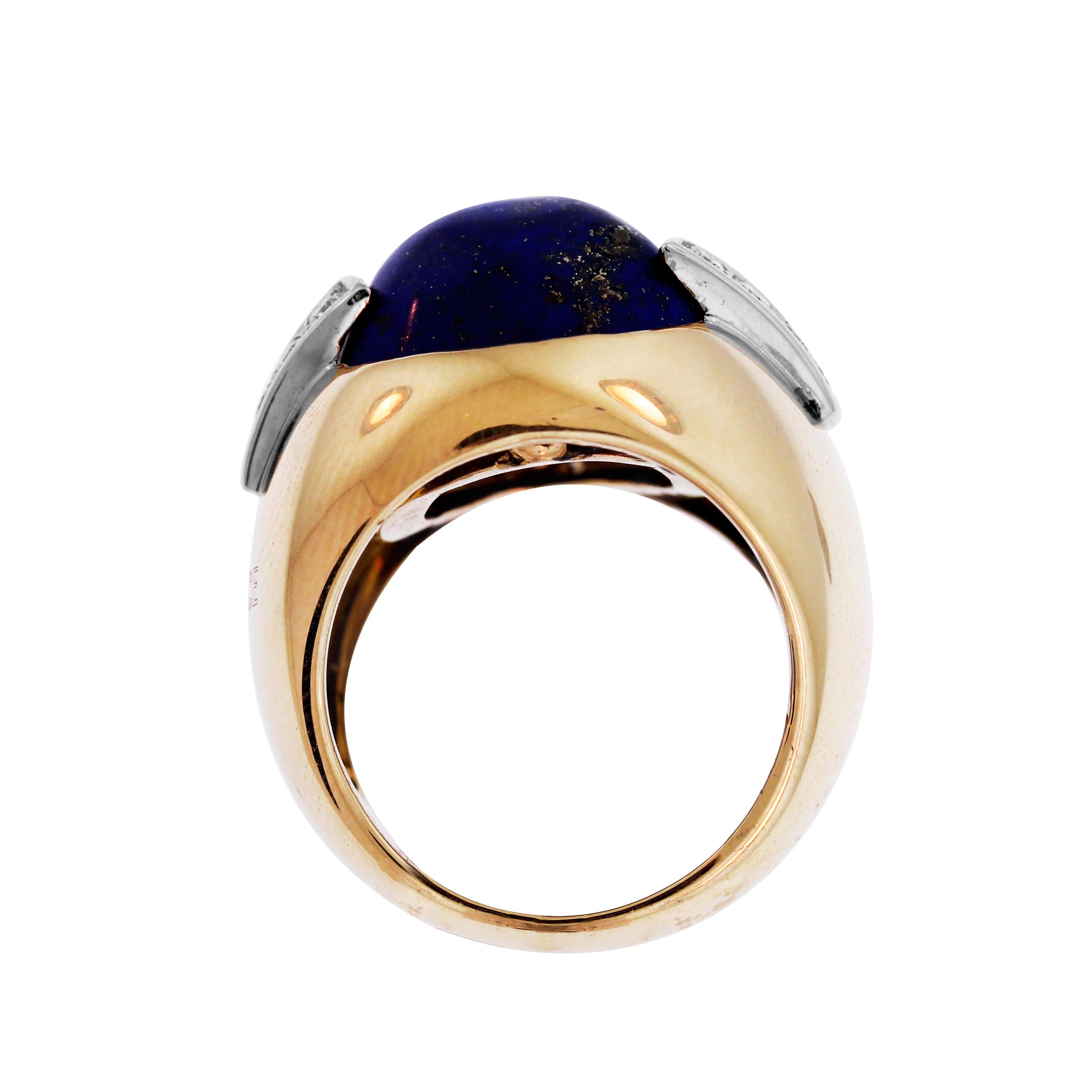 Versace Yellow Gold and Diamond Ring with Lapis Lazuli Center In Excellent Condition In Boca Raton, FL