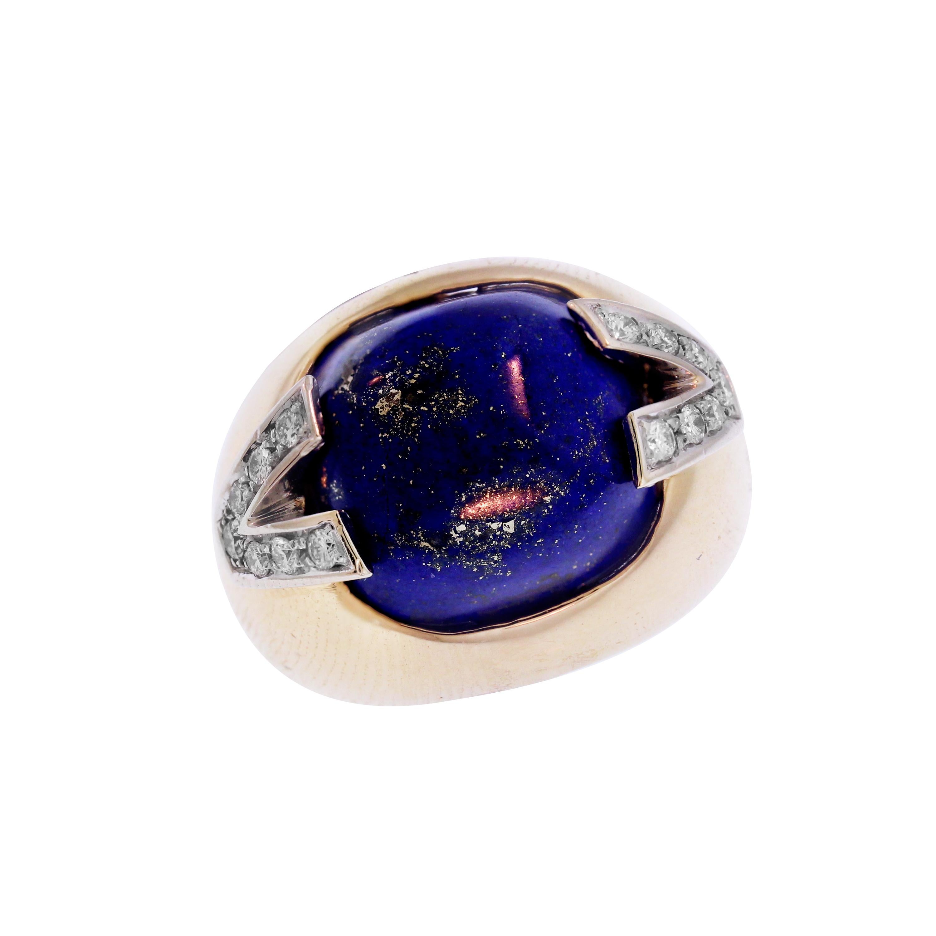 Women's Versace Yellow Gold and Diamond Ring with Lapis Lazuli Center