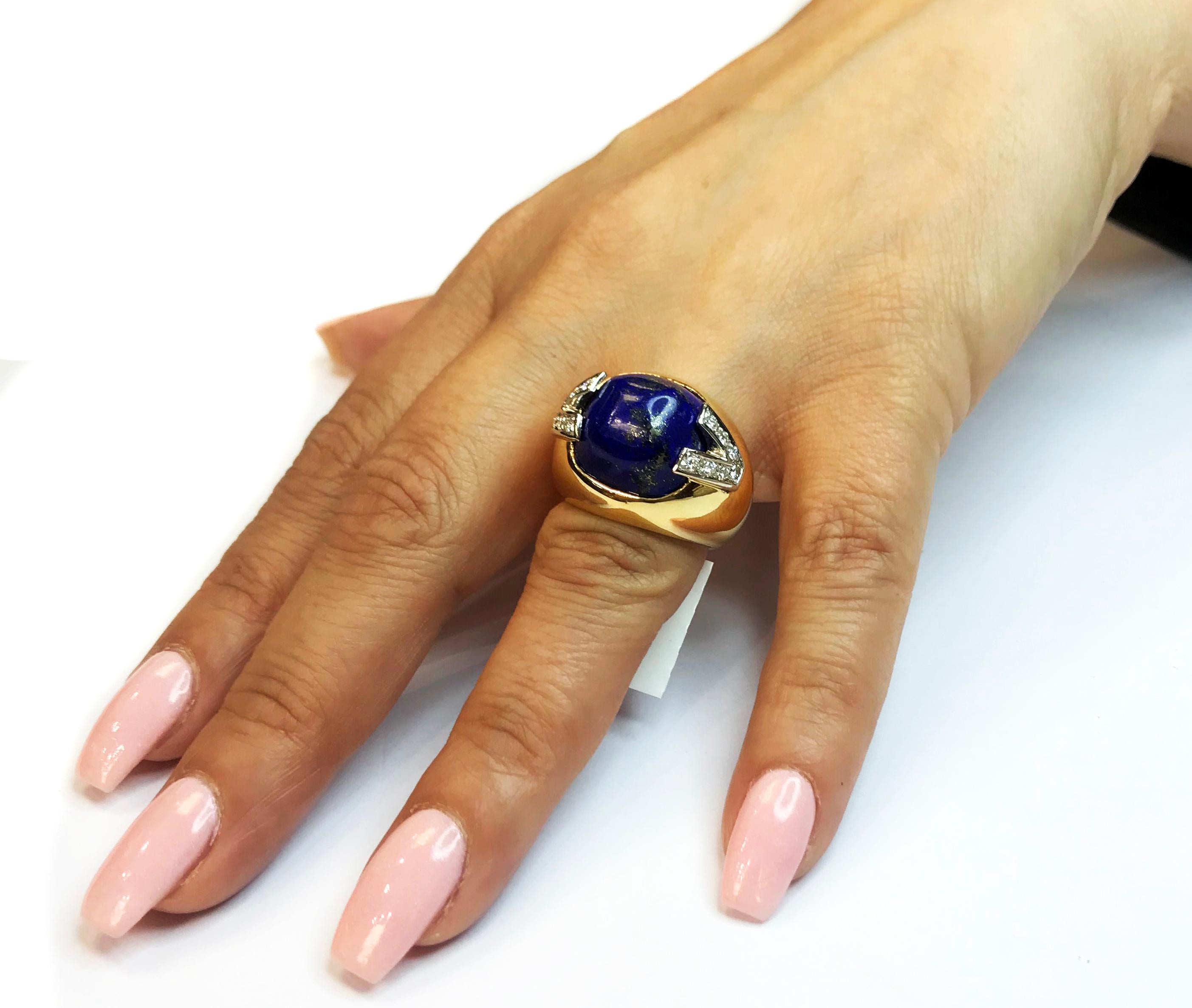 Versace Yellow Gold and Diamond Ring with Lapis Lazuli Center 1