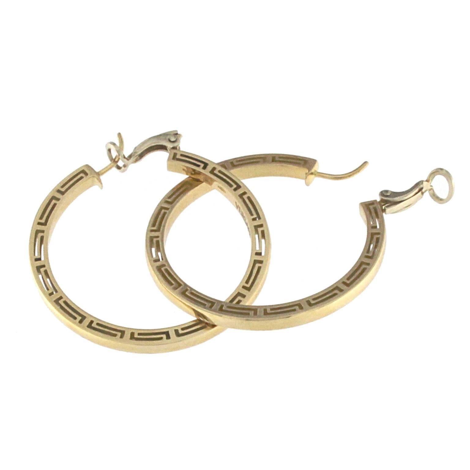 Versace Yellow Gold Pair of Earrings from the Logo Collection For Sale at 1stDibs versace hoop