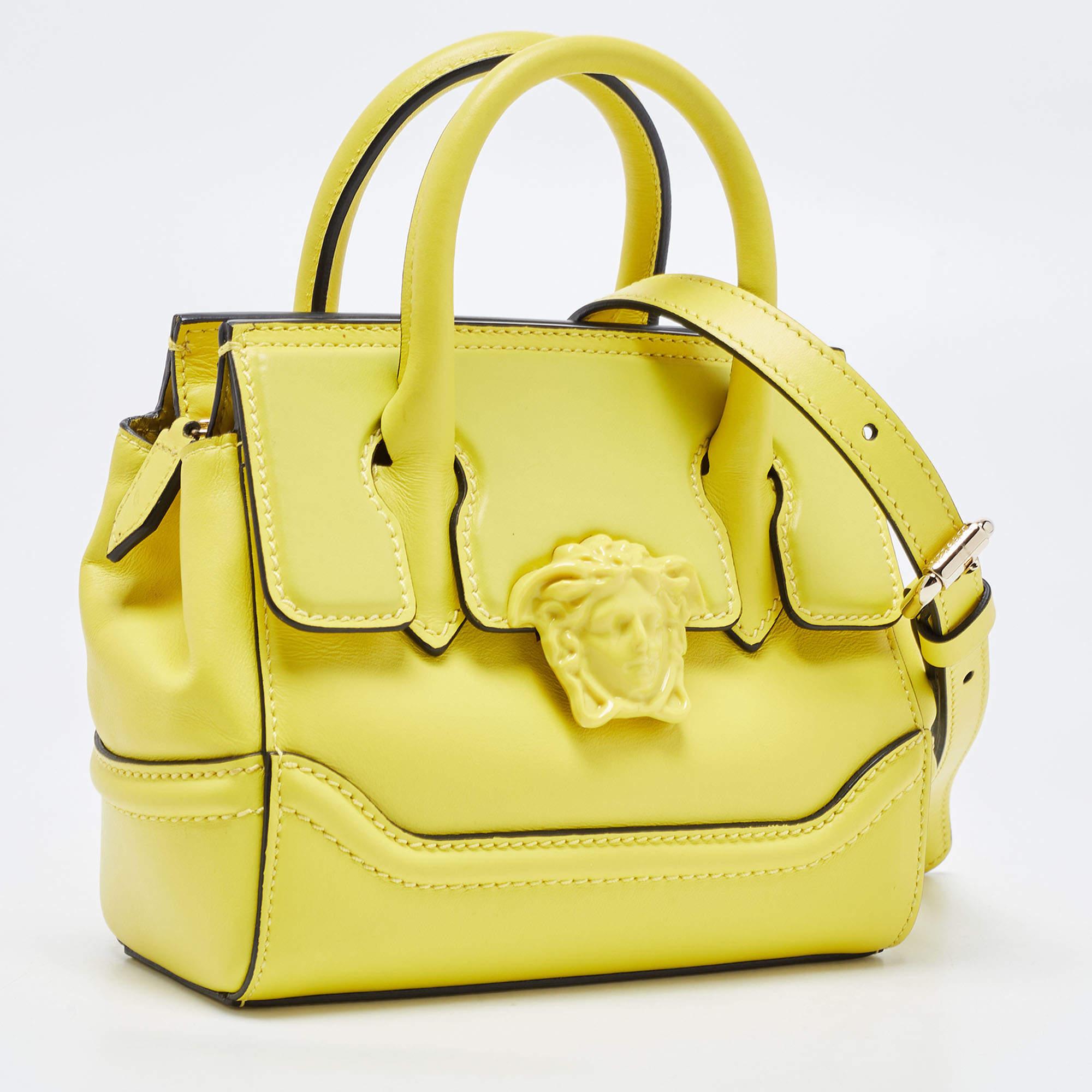 Versace Yellow Leather Mini Medusa Empire ToteThis alluring tote bag for women h In Good Condition In Dubai, Al Qouz 2