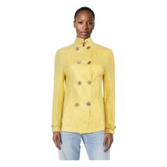 Versace Yellow Linen Mandarin Collar Jacket Size M