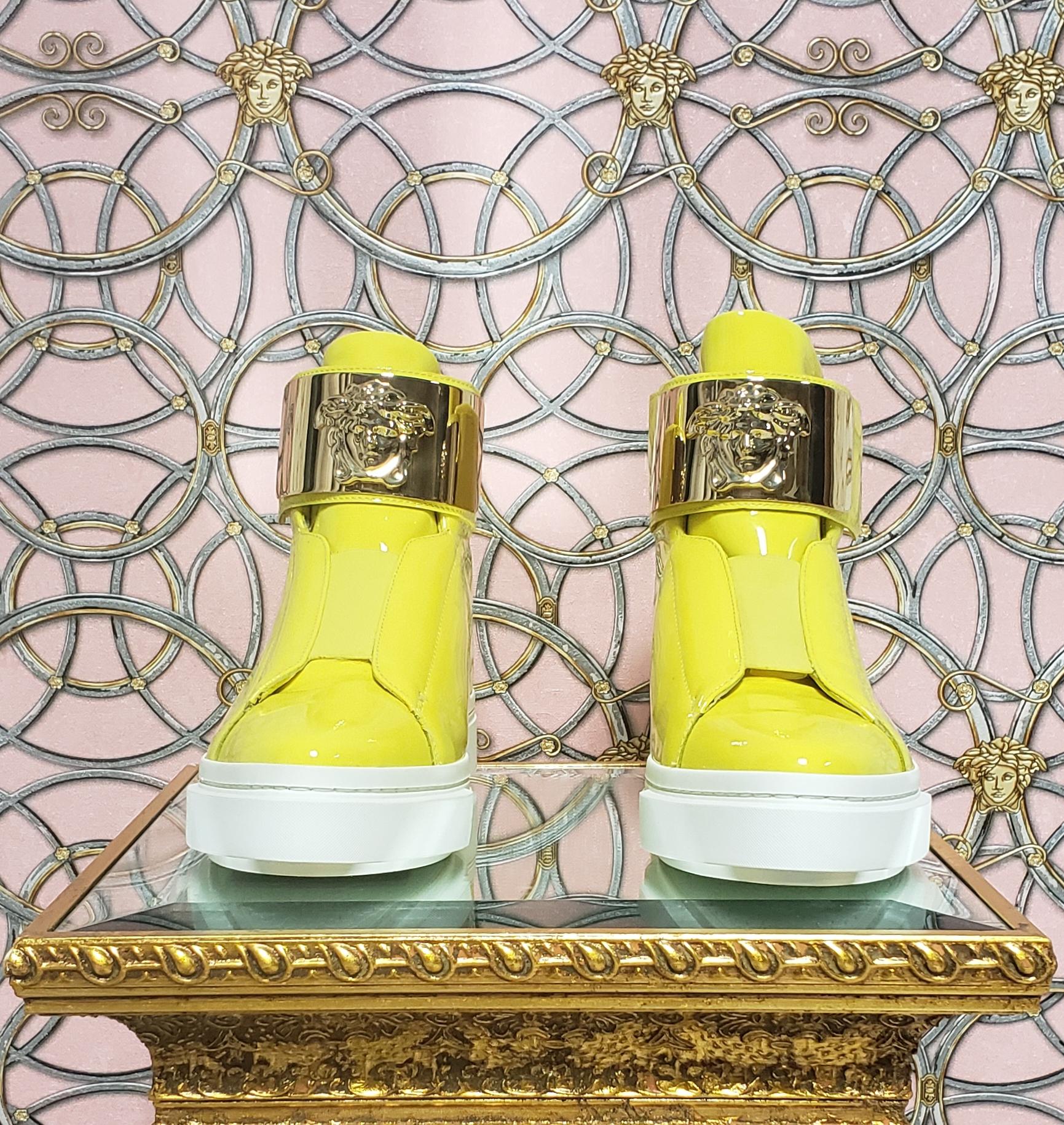 VERSACE Yellow Patent Leather Fashion Sneakers In New Condition In Montgomery, TX