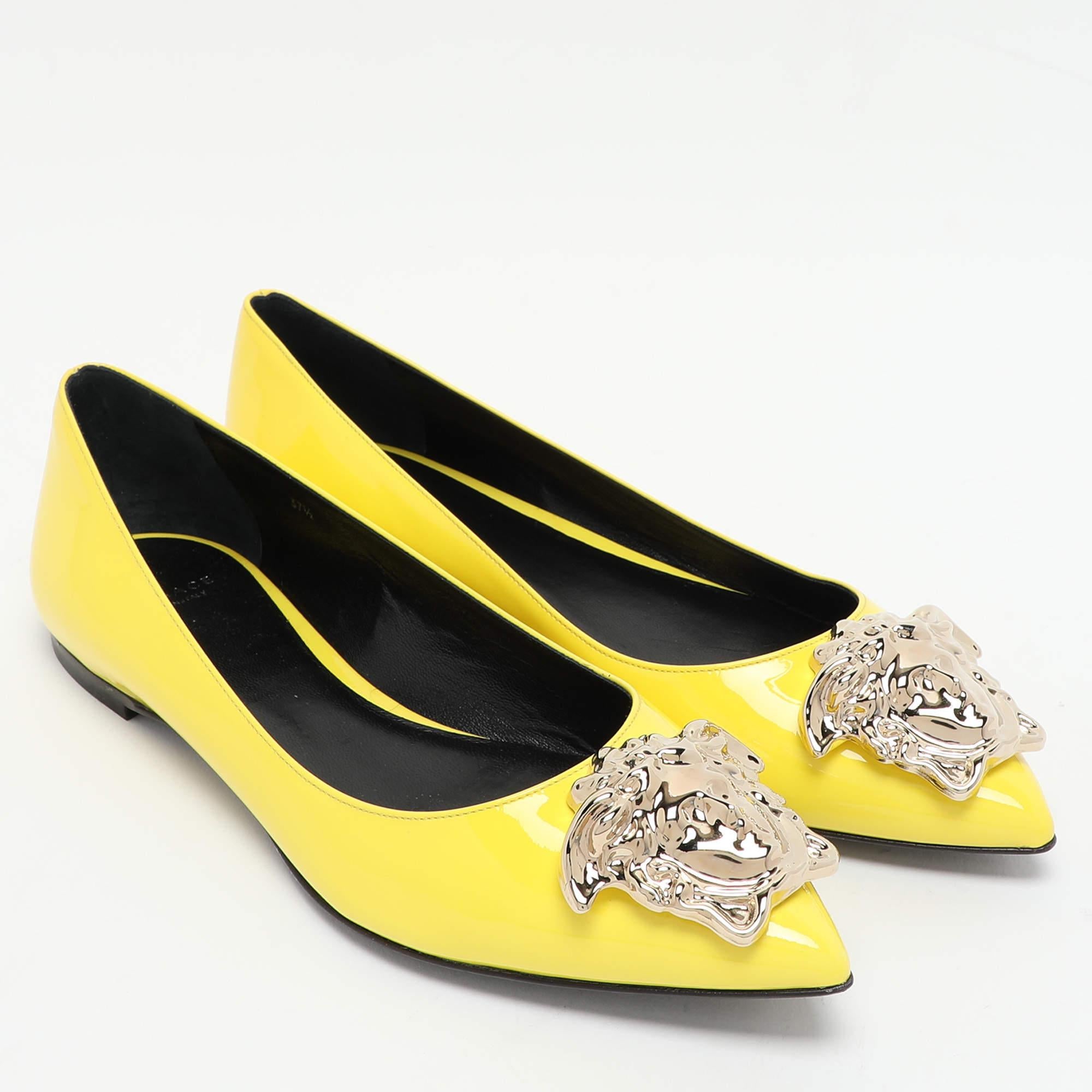 Women's Versace Yellow Patent Leather Medusa Ballet Flats Size 37.5