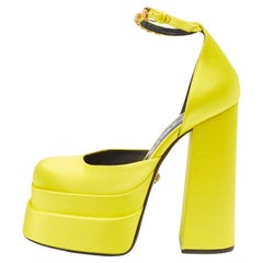 Versace Yellow Satin Aevitas Crystal Embellished Pumps Size 39