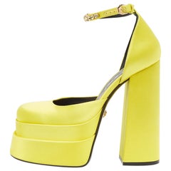 Versace Yellow Satin Medusa Ankle Strap Pumps Size 40