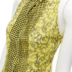 VERSACE yellow silk Baroque print dot pleated collar sleeveless shirt IT40 S