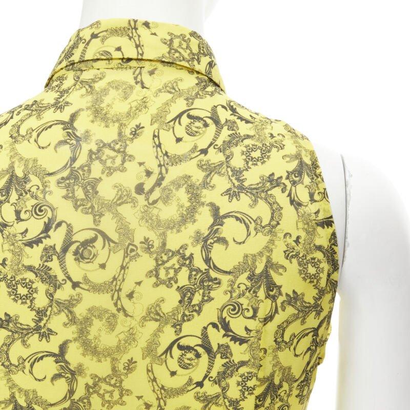 VERSACE yellow silk Baroque print dot pleated collar sleeveless shirt IT40 S For Sale 3