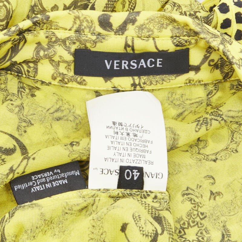 VERSACE yellow silk Baroque print dot pleated collar sleeveless shirt IT40 S For Sale 4