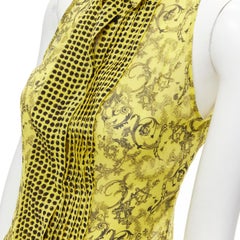 VERSACE yellow silk Baroque print polka dot pleated collar sleeveless shirt IT40