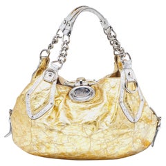 Versace Yellow/Silver Crinkled Hologram Patent Leather Medusa Flap Hobo