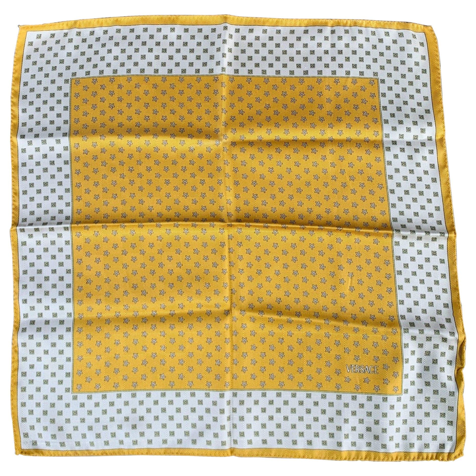 VERSACE Yellow White Stars Silk Pocket Square