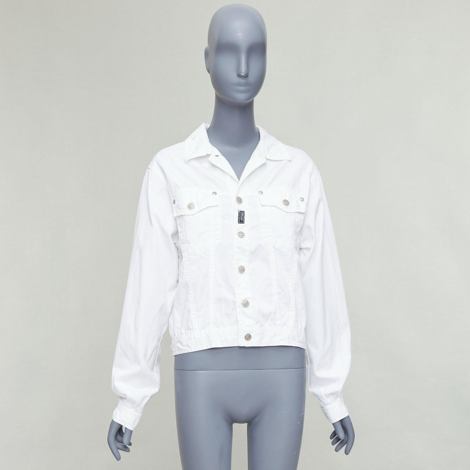 VERSACE YOUNG Vintage white silver medusa logo button jacket For Sale 5