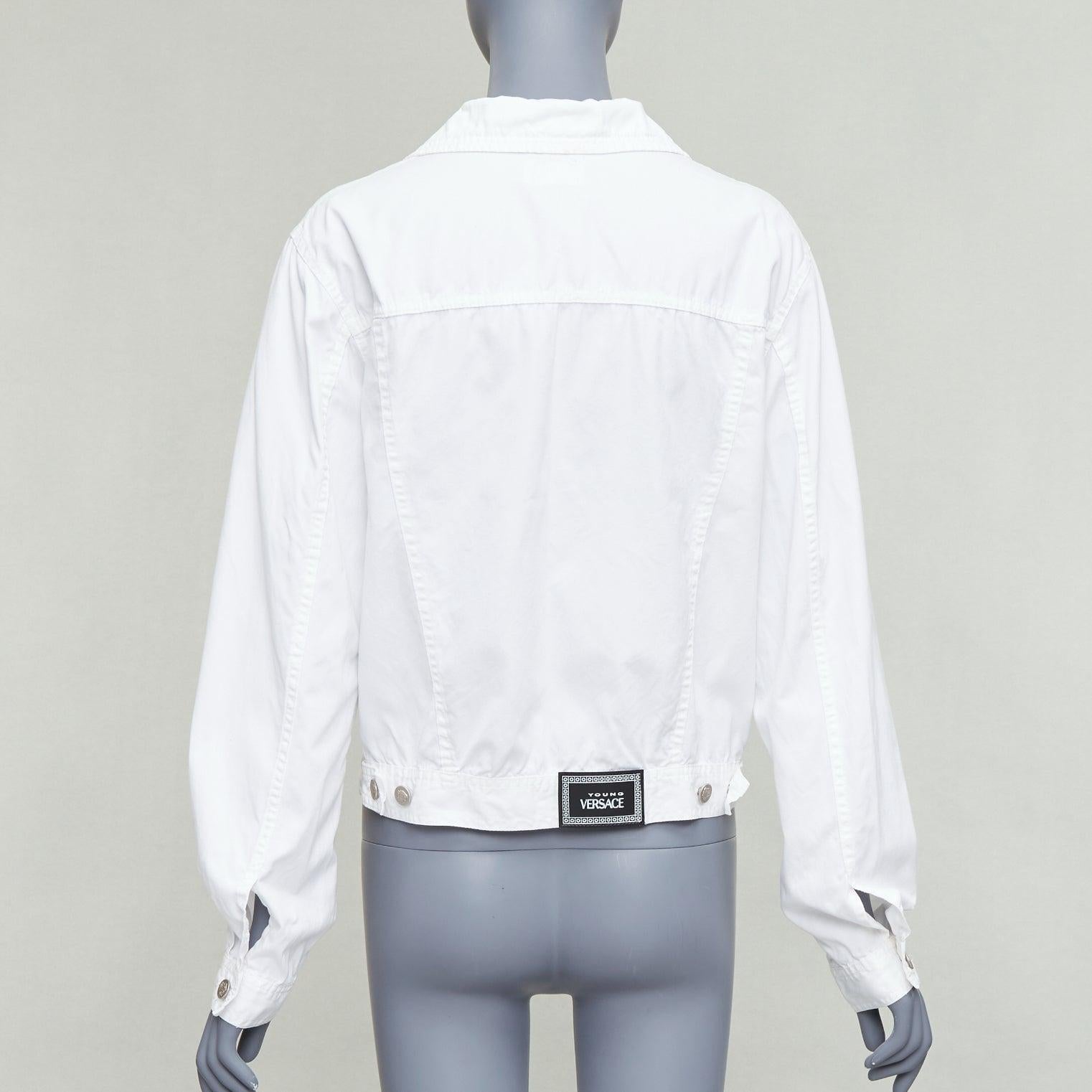 VERSACE YOUNG Vintage white silver medusa logo button jacket For Sale 1