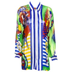 Versace's Sky's The Limit Vintage Sheer Blue Multi Color Blouse