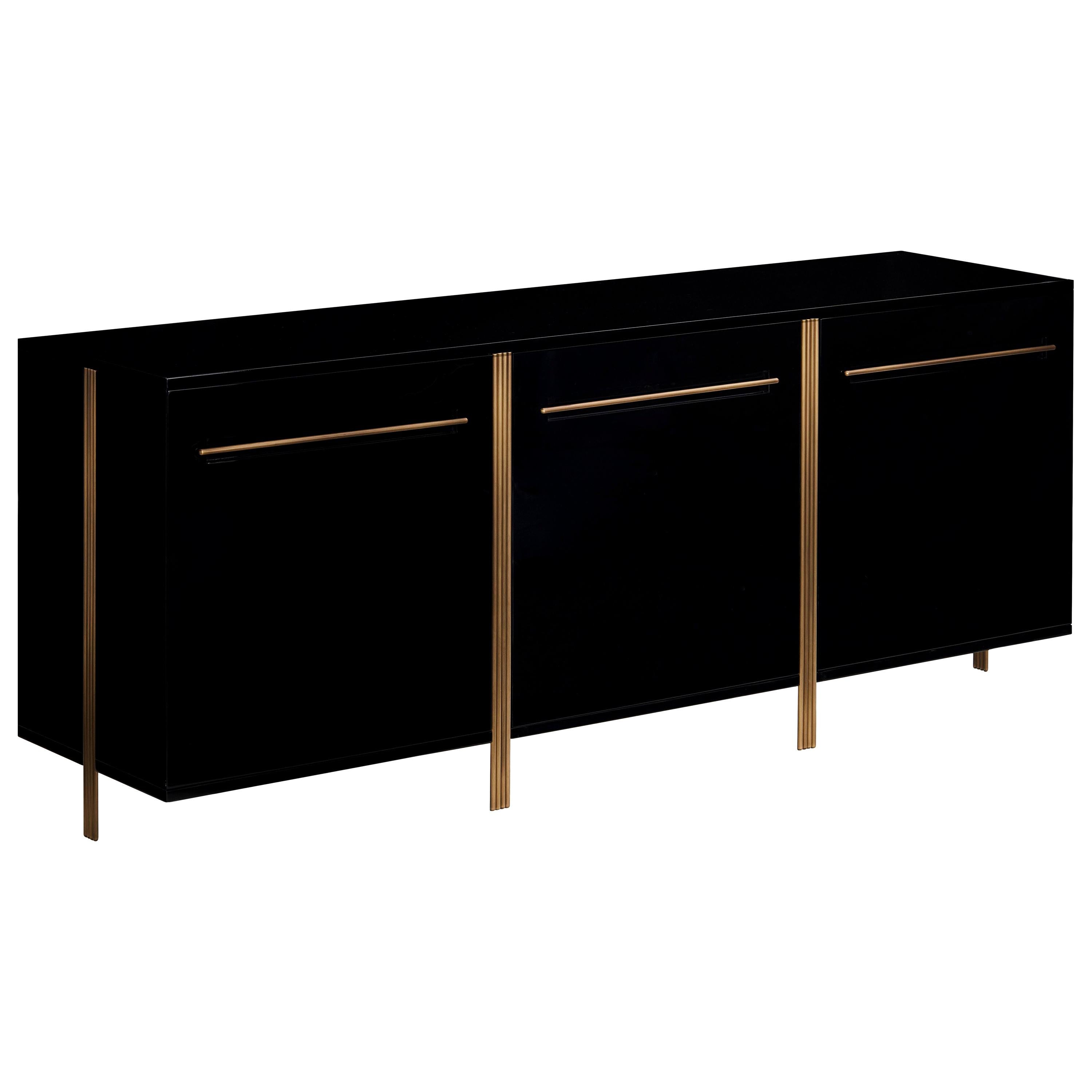 VERSAGA sideboard in custom colors with Antique Brass handles and feet For Sale