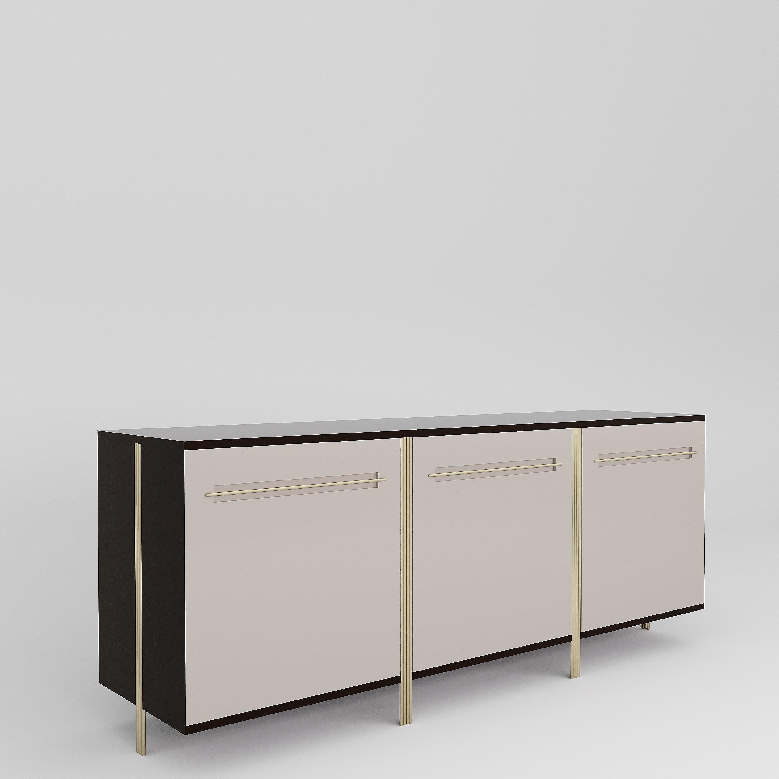 Portuguese VERSAGA sideboard in custom colors with Antique Brass handles and feet For Sale
