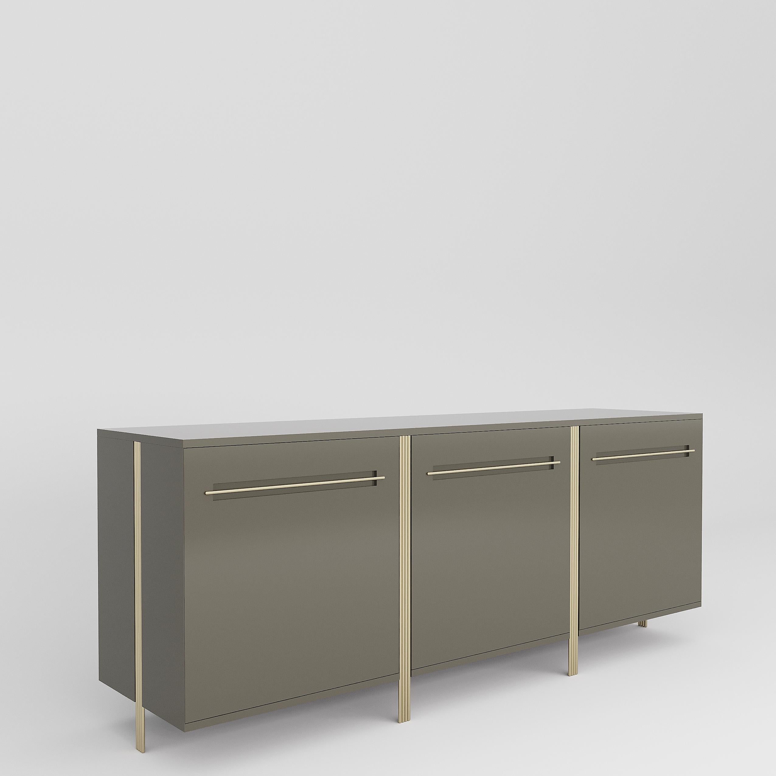 Lacquered VERSAGA sideboard in custom colors with Antique Brass handles and feet For Sale