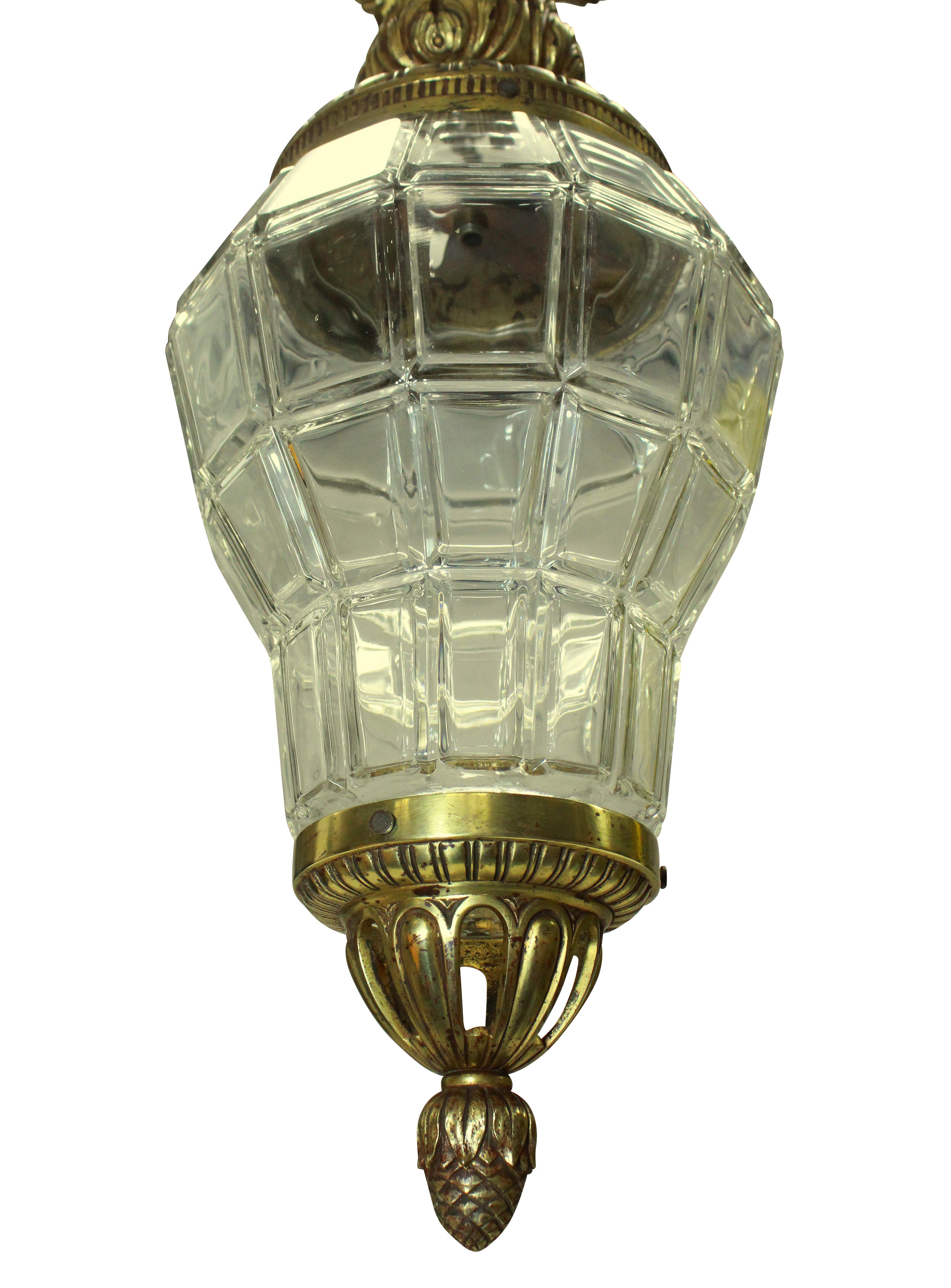 Louis XIV Versaille Lantern in Gilt Bronze & Glass
