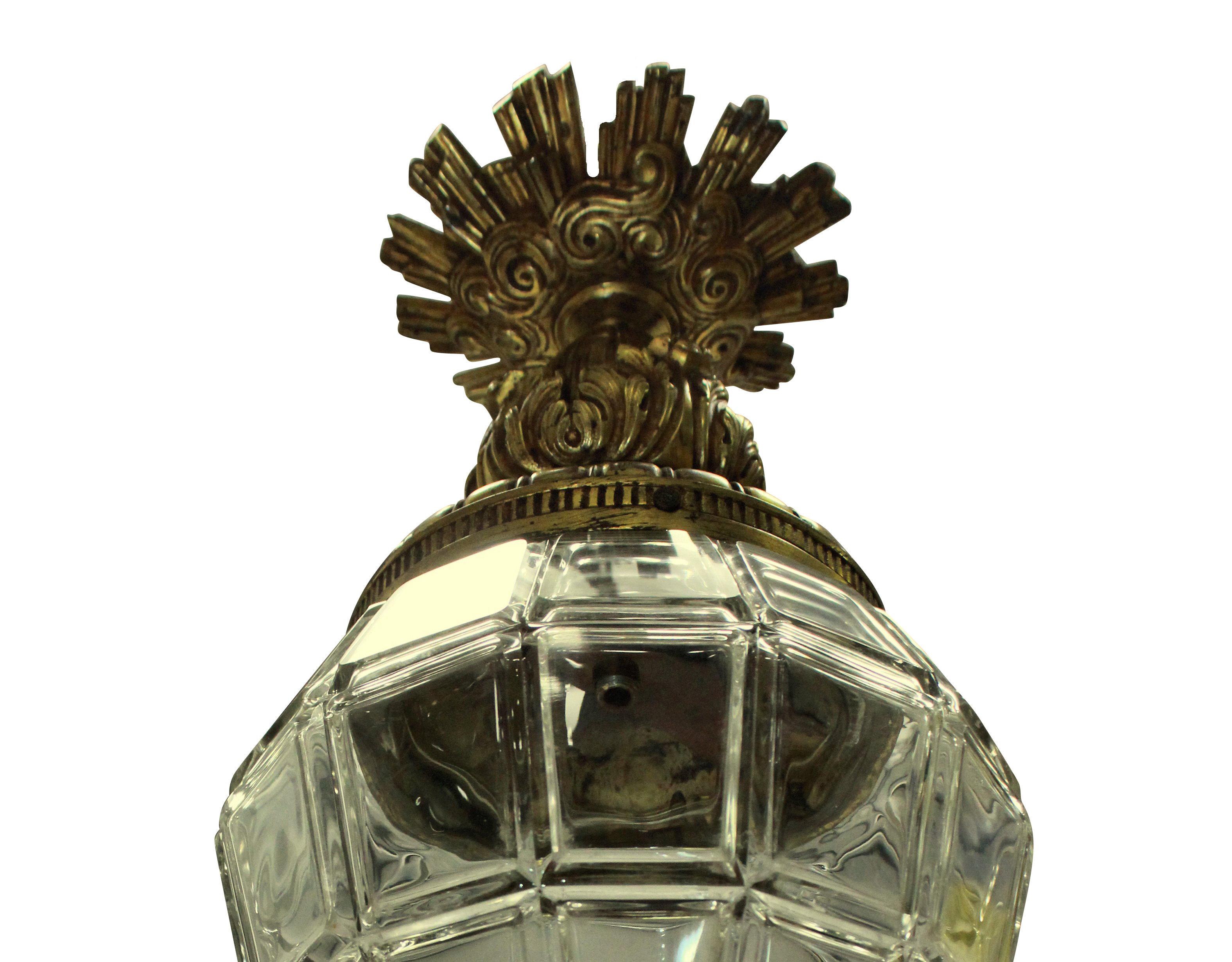 French Versaille Lantern in Gilt Bronze & Glass