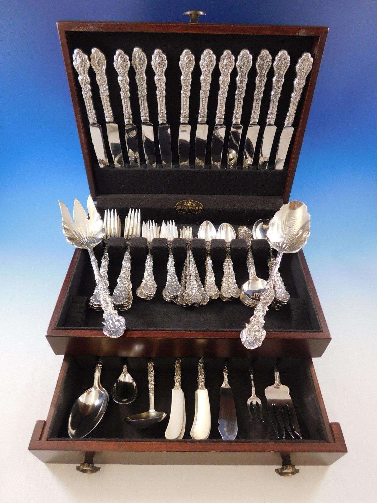 Dinner size multi-motif Versailles by Gorham sterling silver flatware set, 93 pieces. This set includes:

12 dinner size knives, 9 3/4