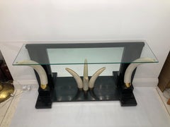 Versailles Collection Elephant Faux Tusk Ebony Console Table Mirror Glass 1970s
