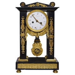 Versailles Manufacture French Portico Clock Black Stone Gilt Bronze 19th century