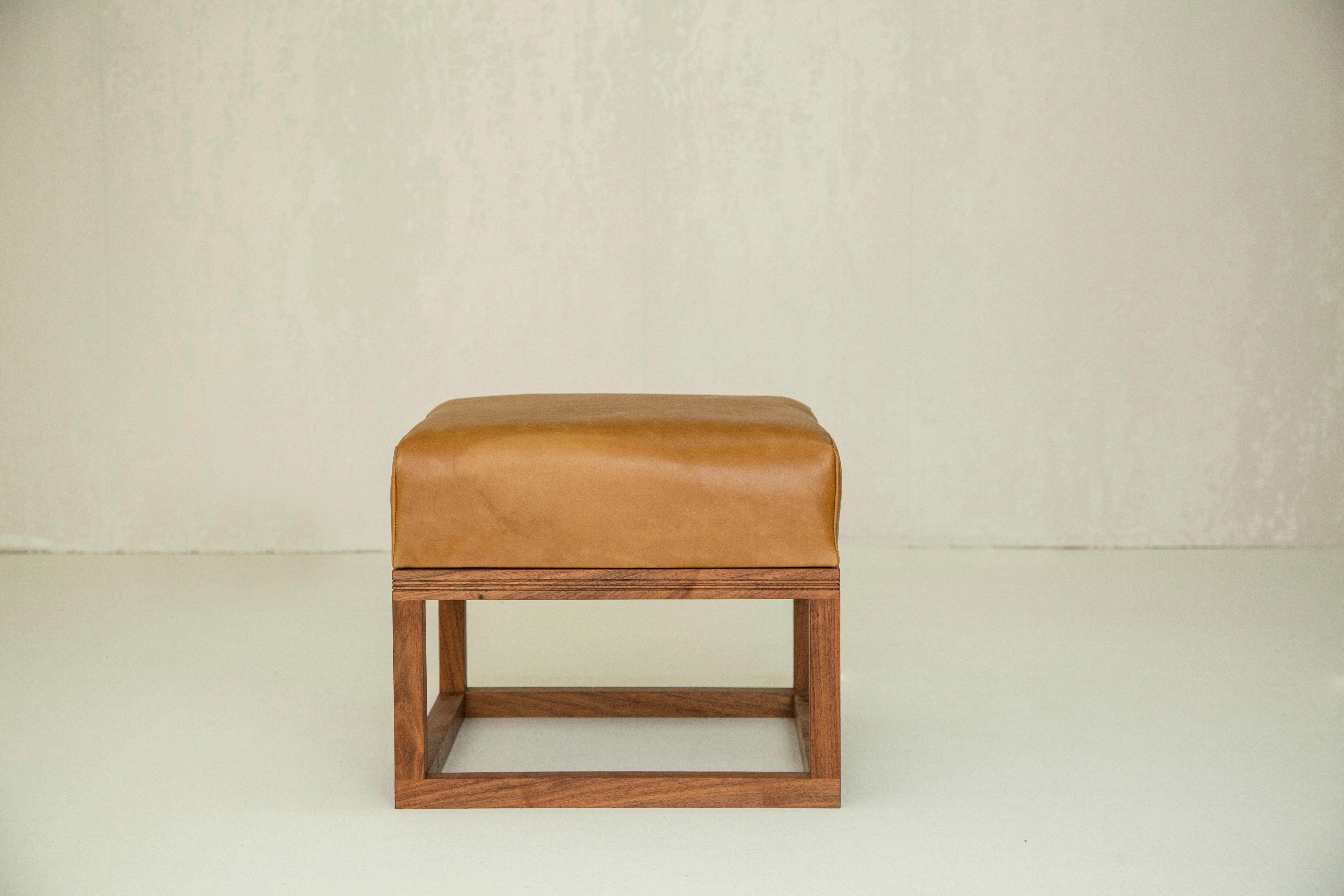 Mid-Century Modern Versailles Ottomans in Tzalam Wood and Leather by Tana Karei For Sale