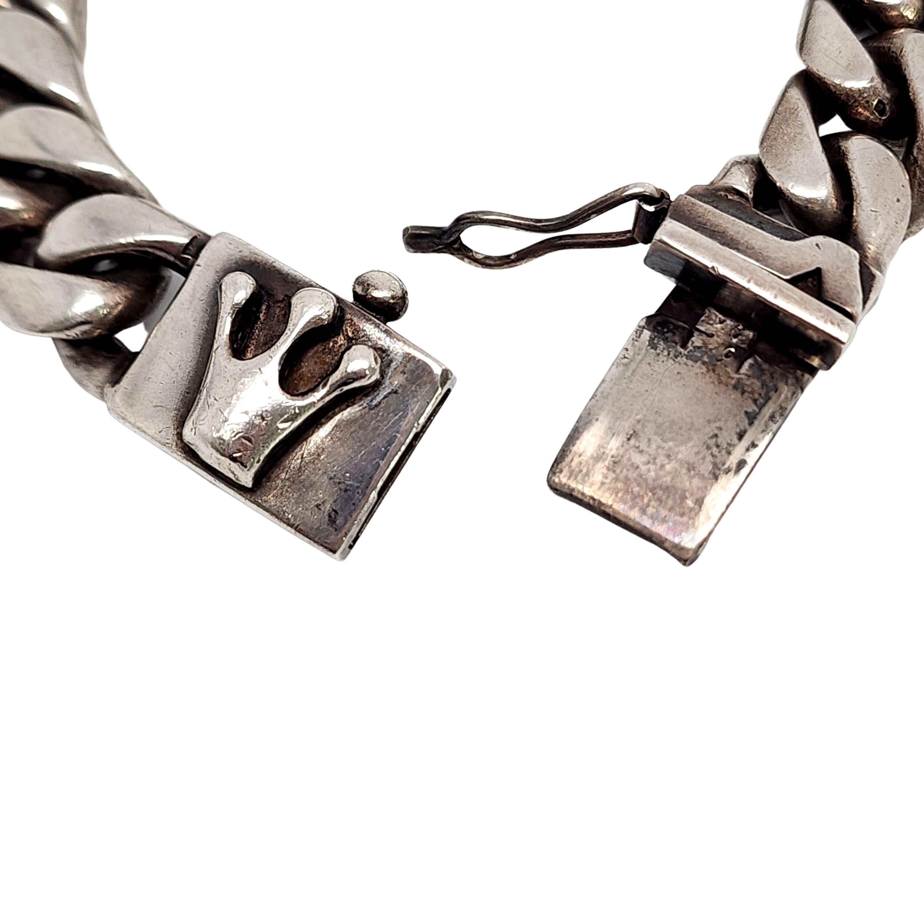 Versani Sterling Silver Heavy Cuban Link Crown Bracelet In Good Condition In Washington Depot, CT