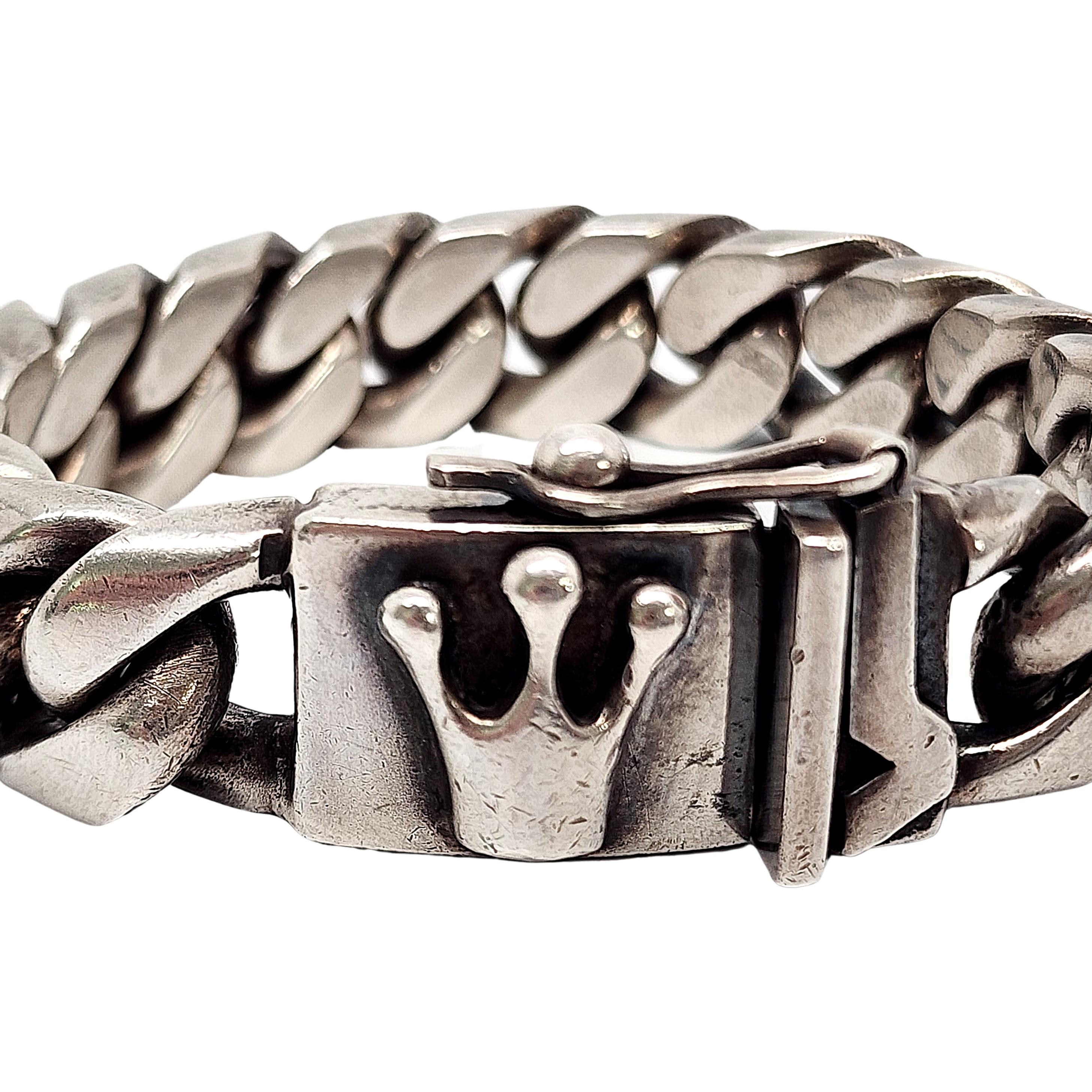 Versani Sterling Silver Heavy Cuban Link Crown Bracelet at 1stDibs