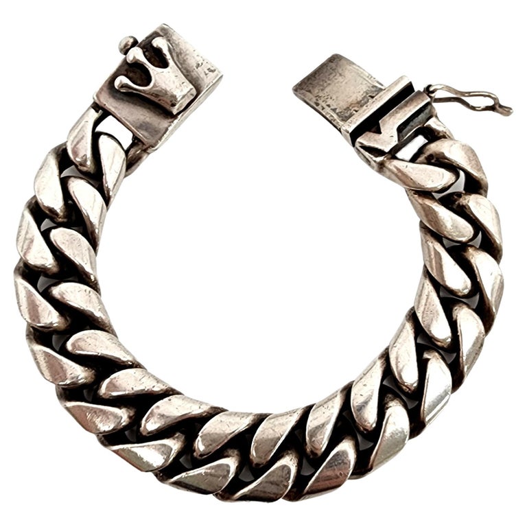 Versani Sterling Silver Heavy Cuban Link Crown Bracelet at 1stDibs 