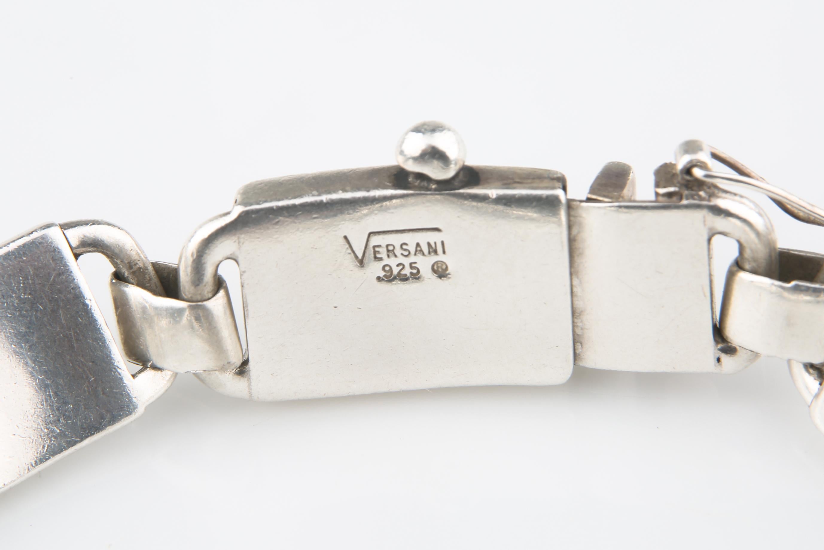 Versani Sterling Silver & Sting Ray Leather Link Bracelet with Safety Clasp In Good Condition For Sale In Van Nuys, CA