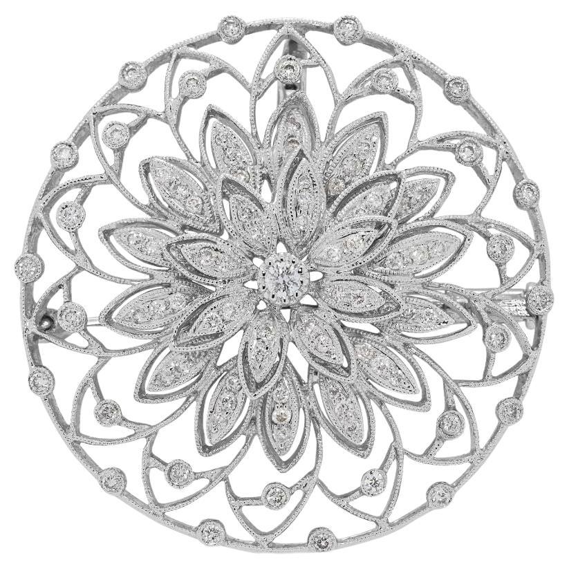 Versatile 0.78ct Natural Diamond Pendant/Brooch in 18K White Gold