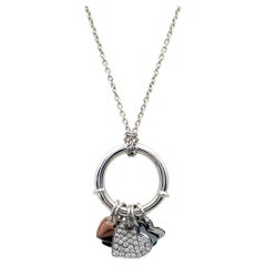 Versatile 18K White Gold Charm Pendant & Ring with Pavé Diamond Heart