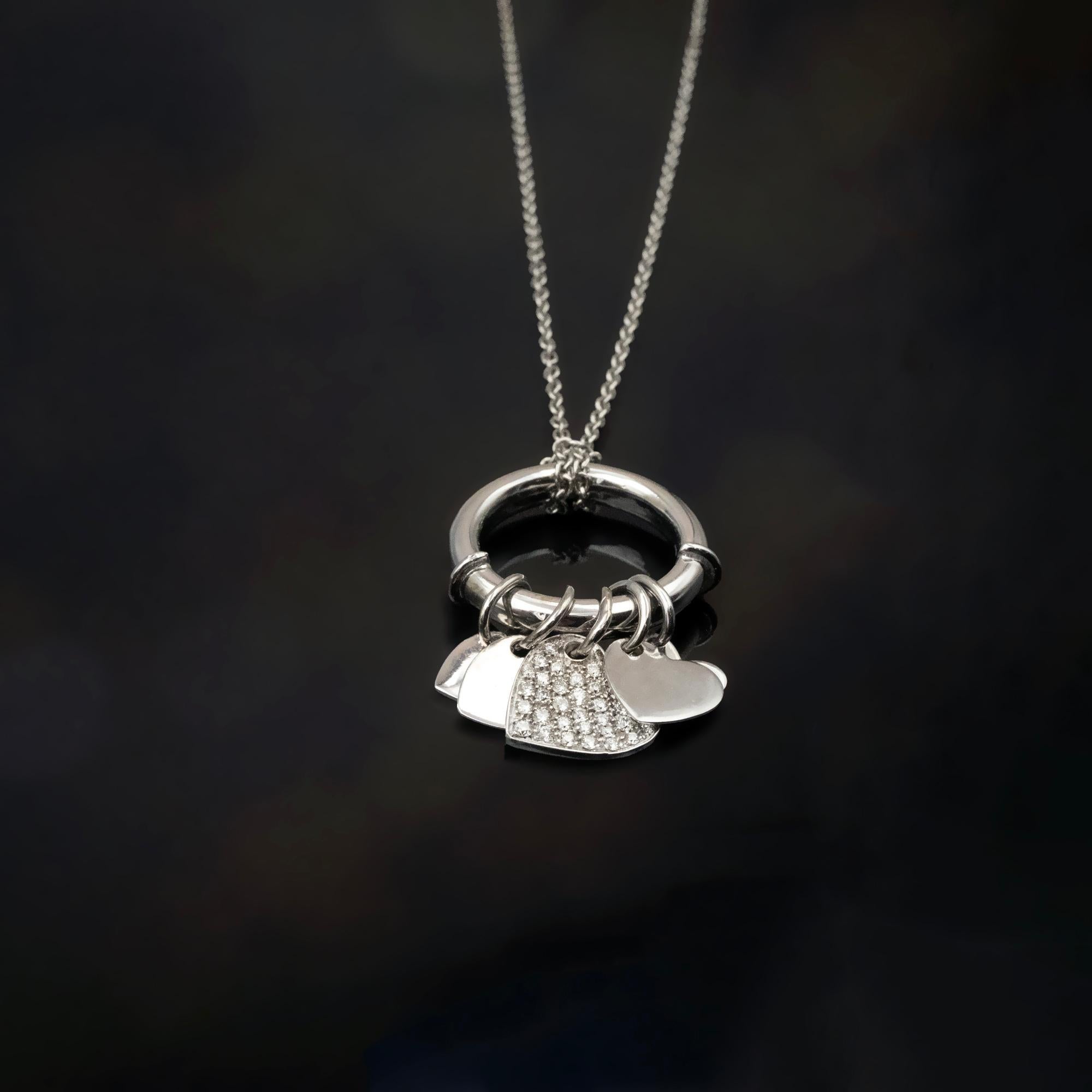 Contemporary Versatile 18K White Gold Charm Pendant & Ring with Pavé Diamond Heart For Sale