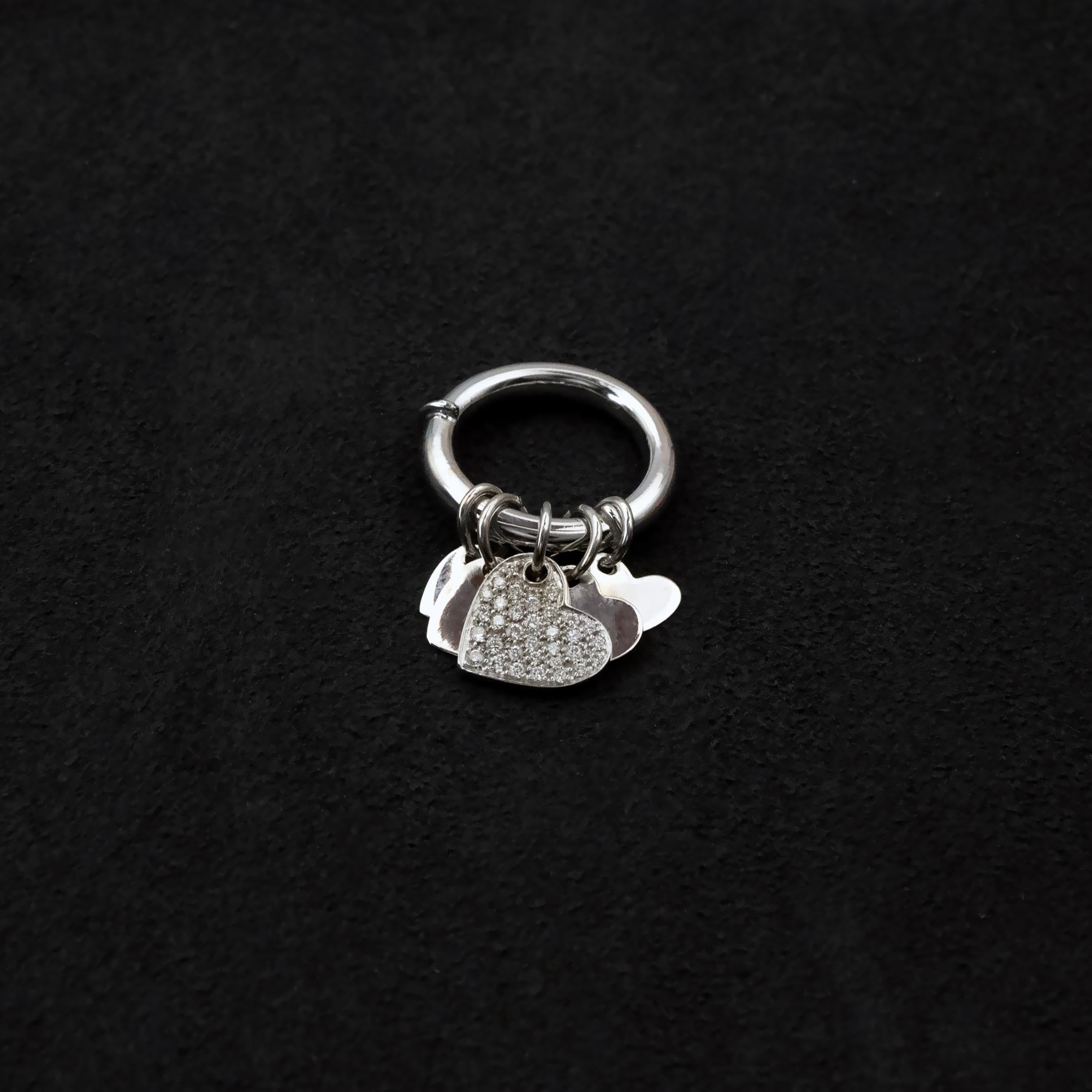 Versatile 18K White Gold Charm Pendant & Ring with Pavé Diamond Heart For Sale 2