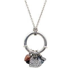 Versatile 18K White Gold Charm Pendant & Ring with Pavé Diamond Heart