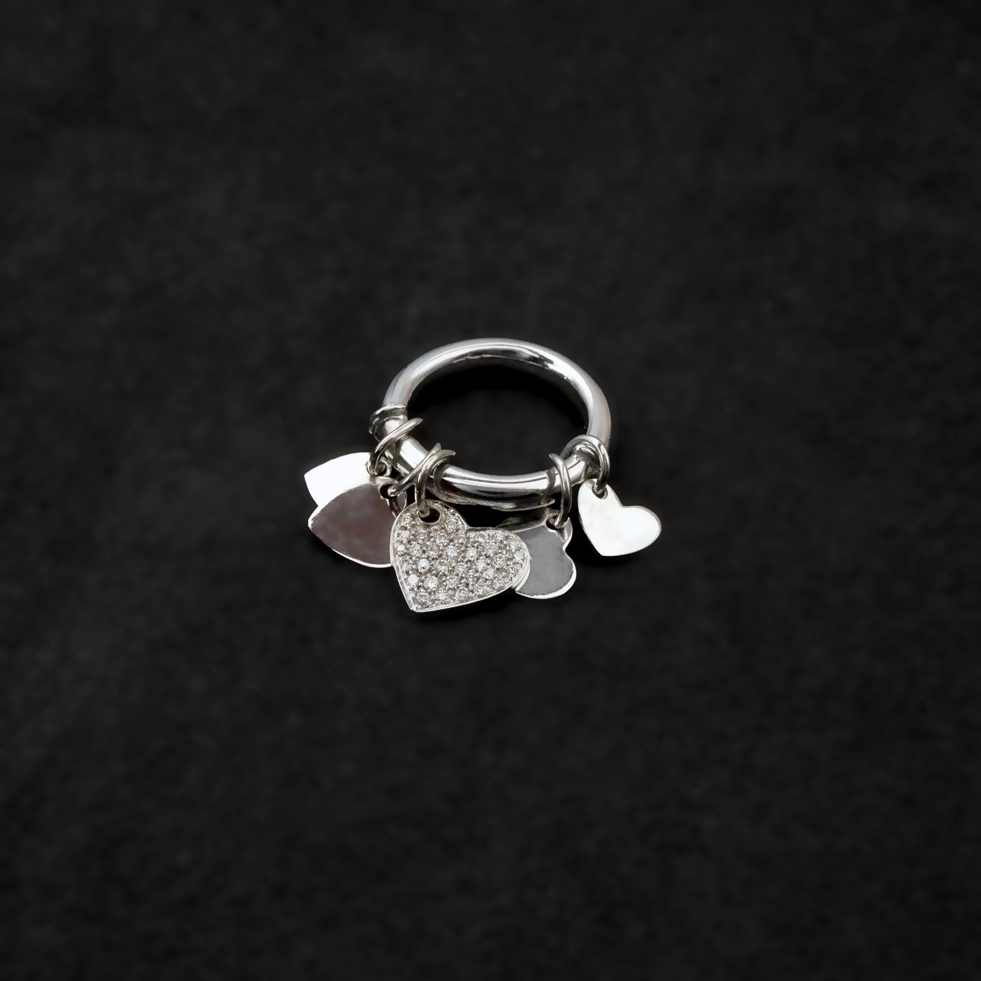 Brilliant Cut Versatile 18K White Gold Charm Ring & Pendant with Pavé Diamond Heart For Sale