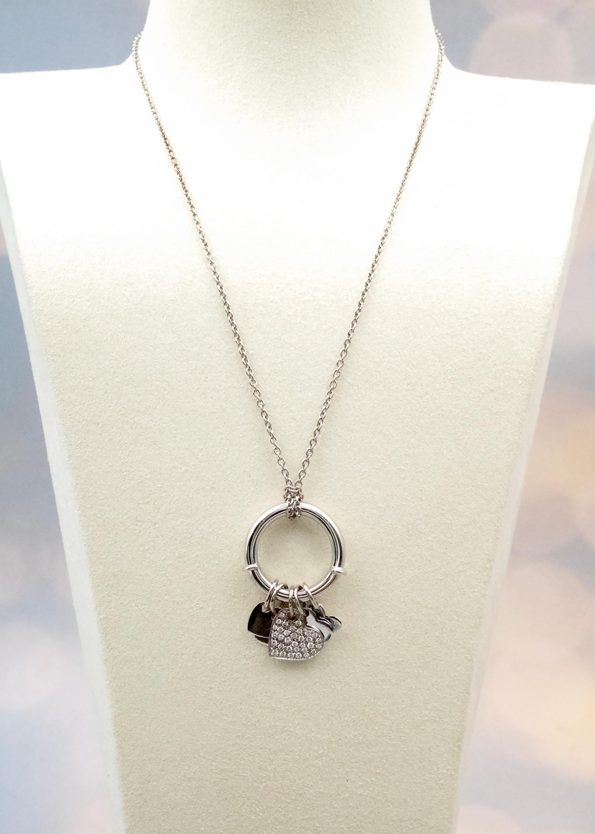 Women's or Men's Versatile 18K White Gold Charm Ring & Pendant with Pavé Diamond Heart For Sale