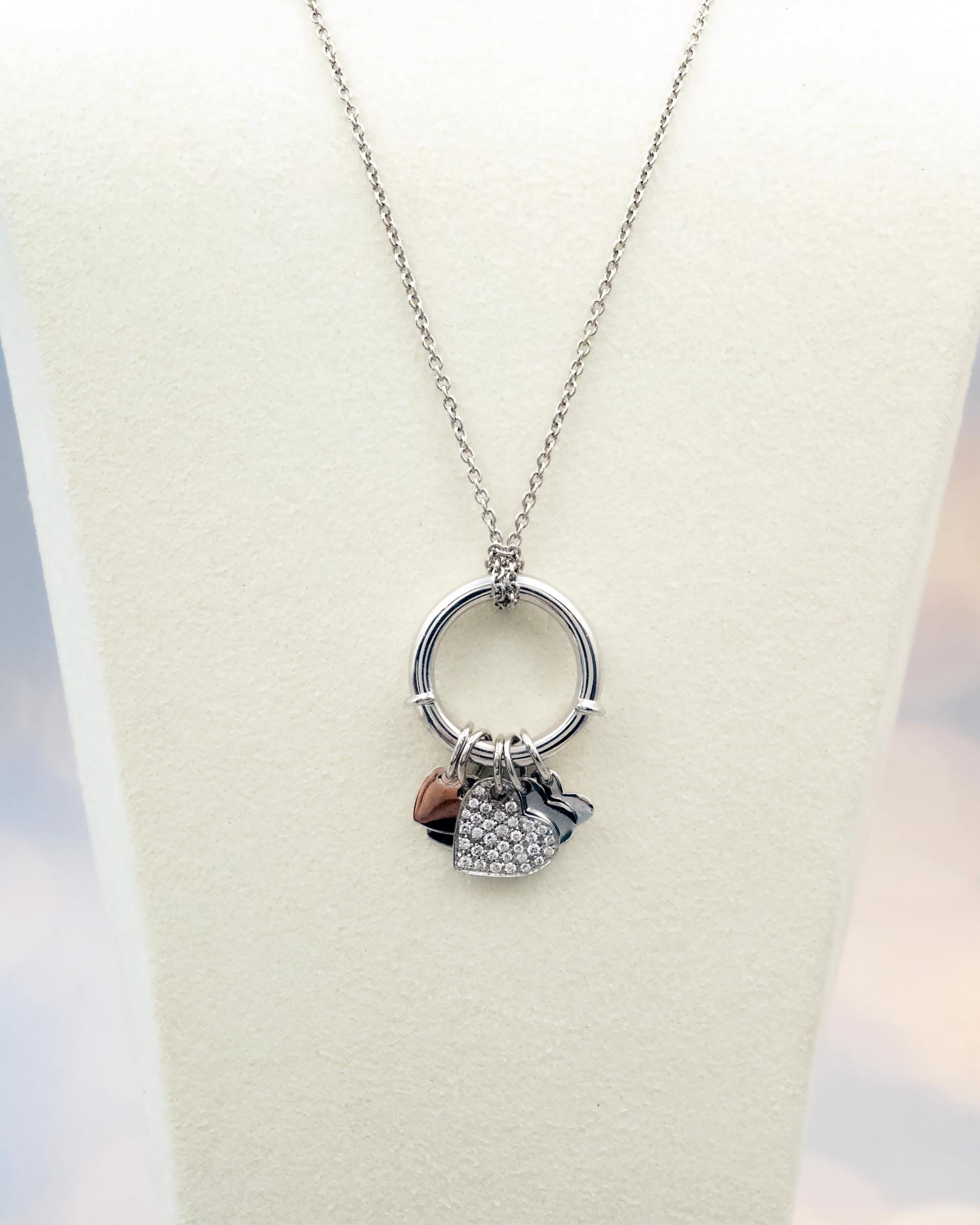 Versatile 18K White Gold Charm Ring & Pendant with Pavé Diamond Heart For Sale 1