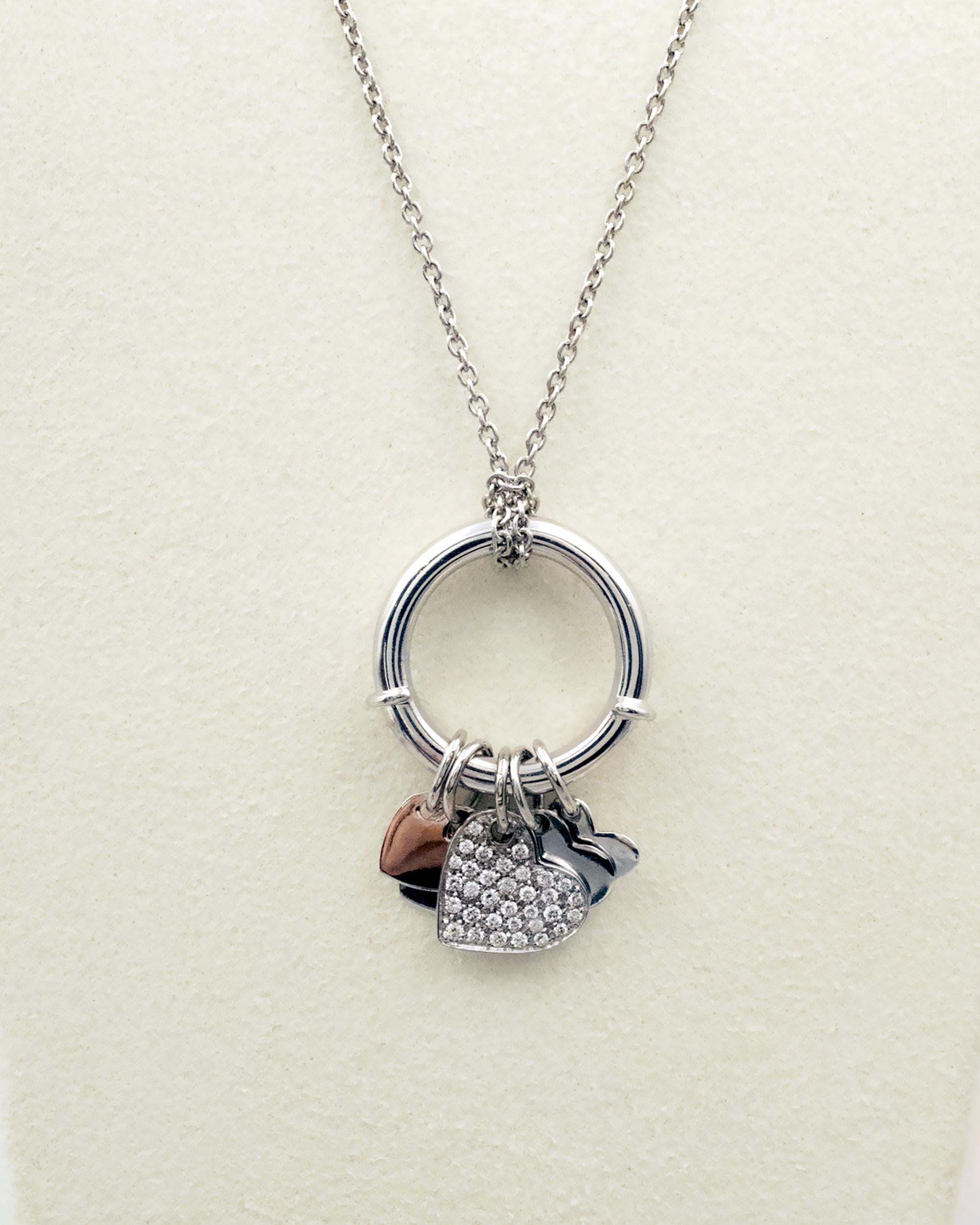 Versatile 18K White Gold Charm Ring & Pendant with Pavé Diamond Heart For Sale 2