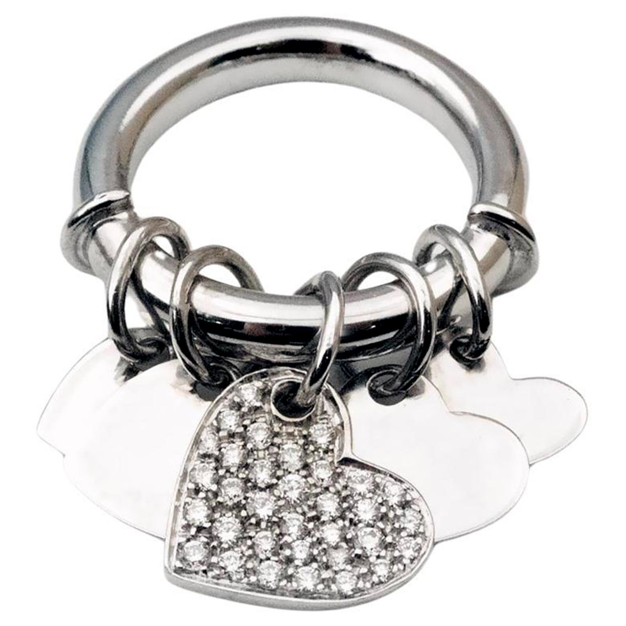 Versatile anello e ciondolo in oro bianco 18 carati con cuore di diamanti Pavé