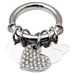 Versatile 18K White Gold Charm Ring & Pendant with Pavé Diamond Heart