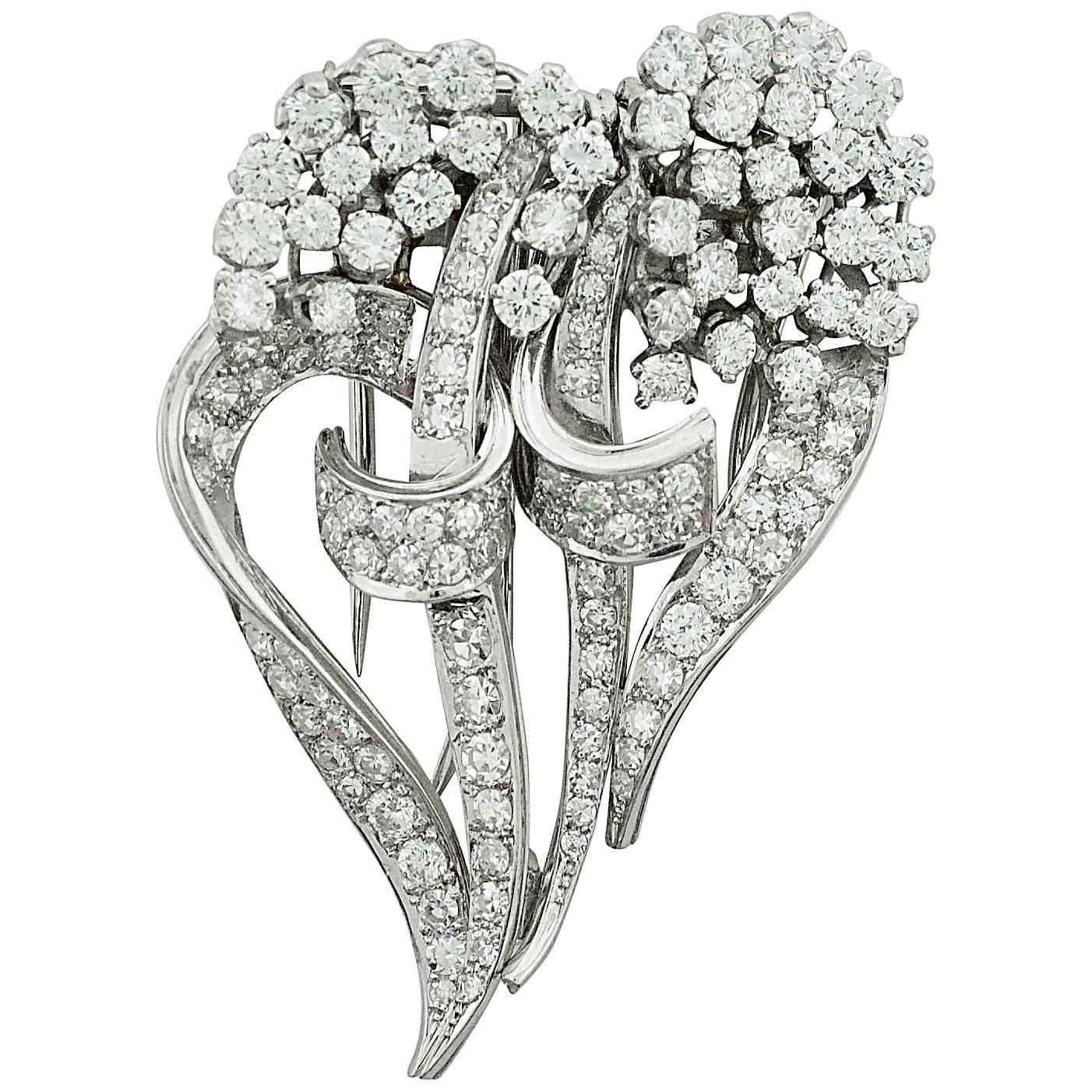 Versatile 1940s Diamond Brooch Clips 6.30 Carats