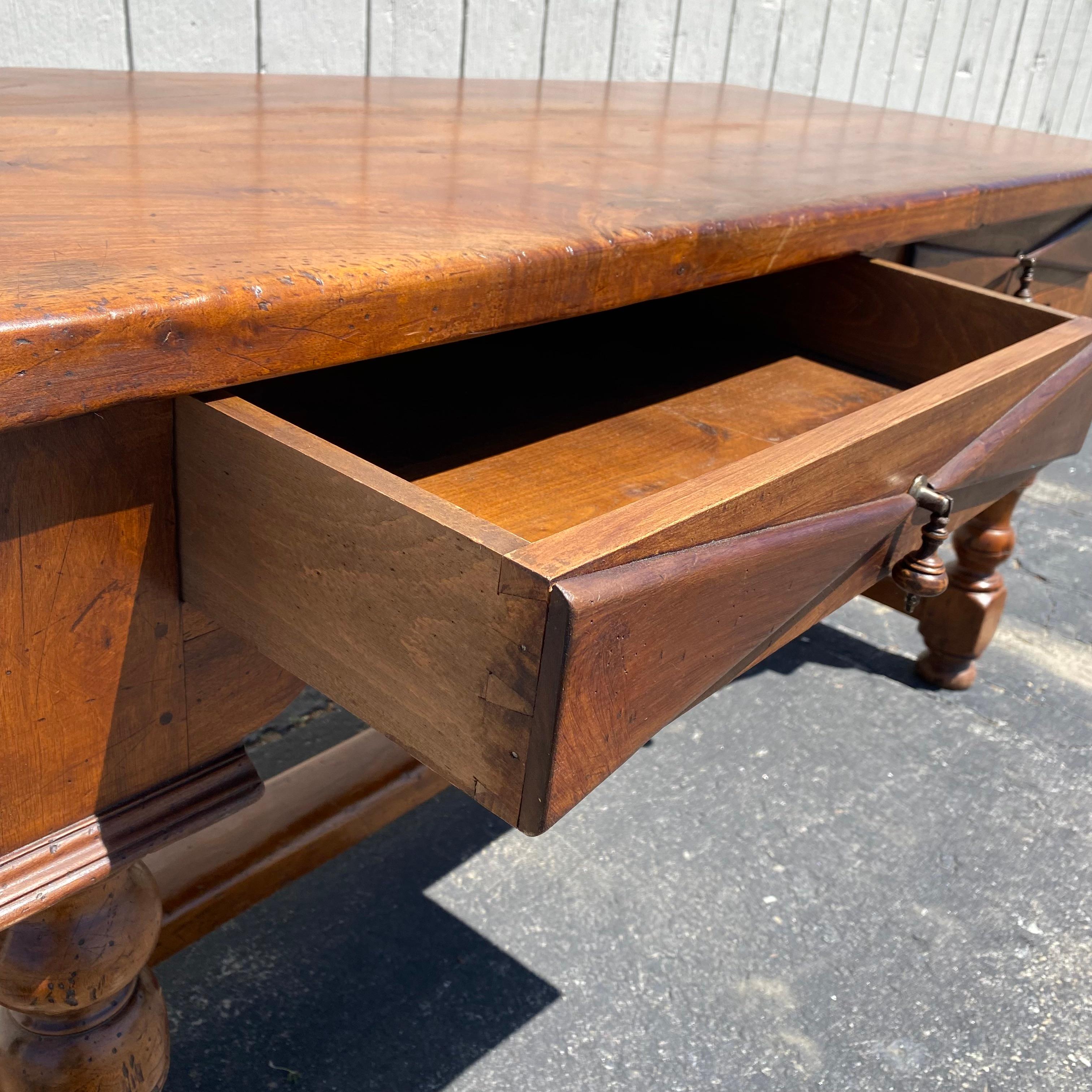 French Provincial Versatile 19th Century French Hand Carved Walnut Two-Sided Desk or Table