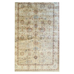 Versatile Agra Beige Hand-Knotted Wool Rug Carpet from India with Allover Floral