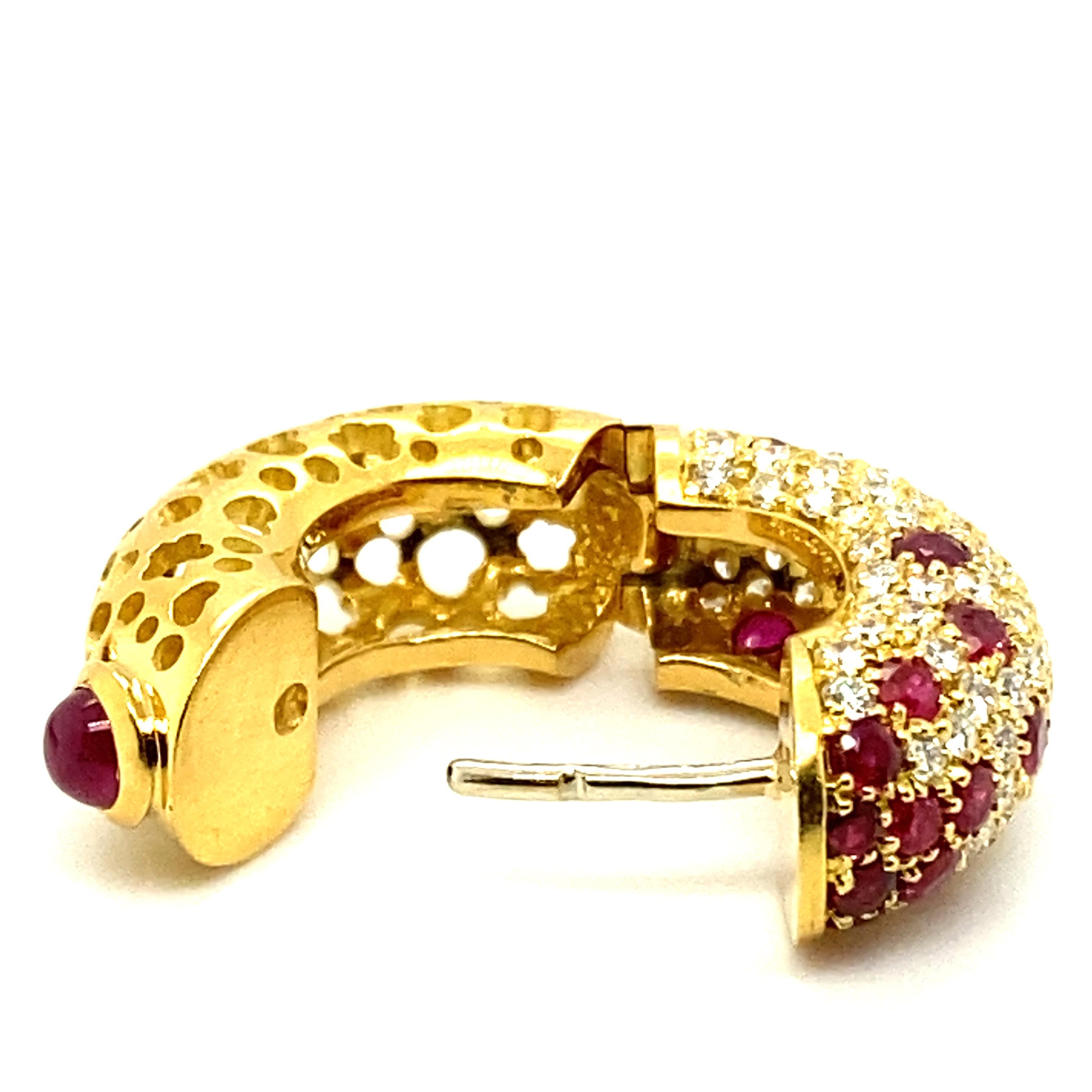 Versatile and Beautiful Ruby and Diamond Hoop Earrings in 18 Karat Yellow Gold For Sale 7
