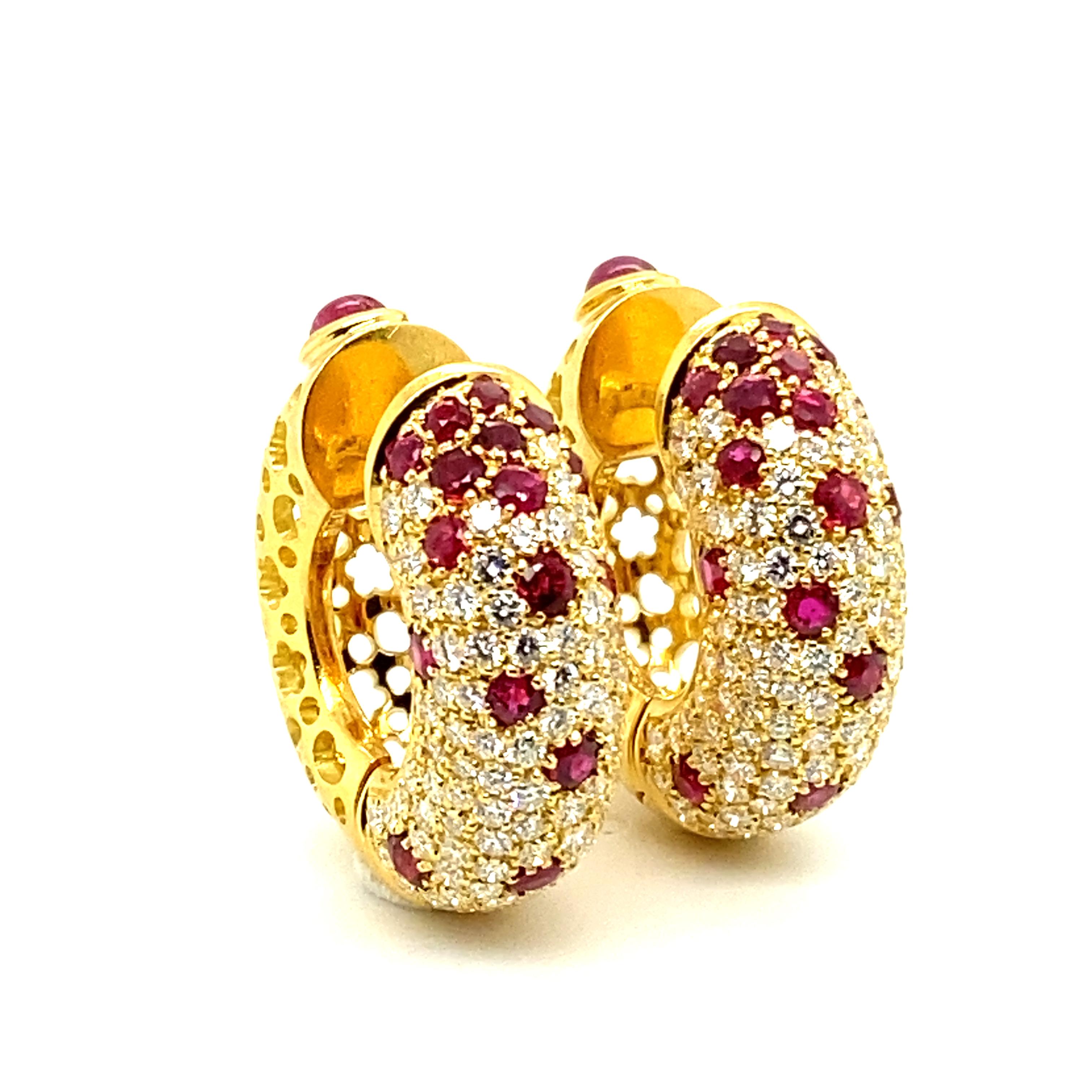 ruby hoop earrings yellow gold