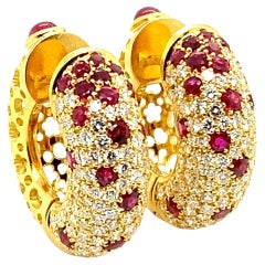 Versatile and Beautiful Ruby and Diamond Hoop Earrings in 18 Karat Yellow Gold