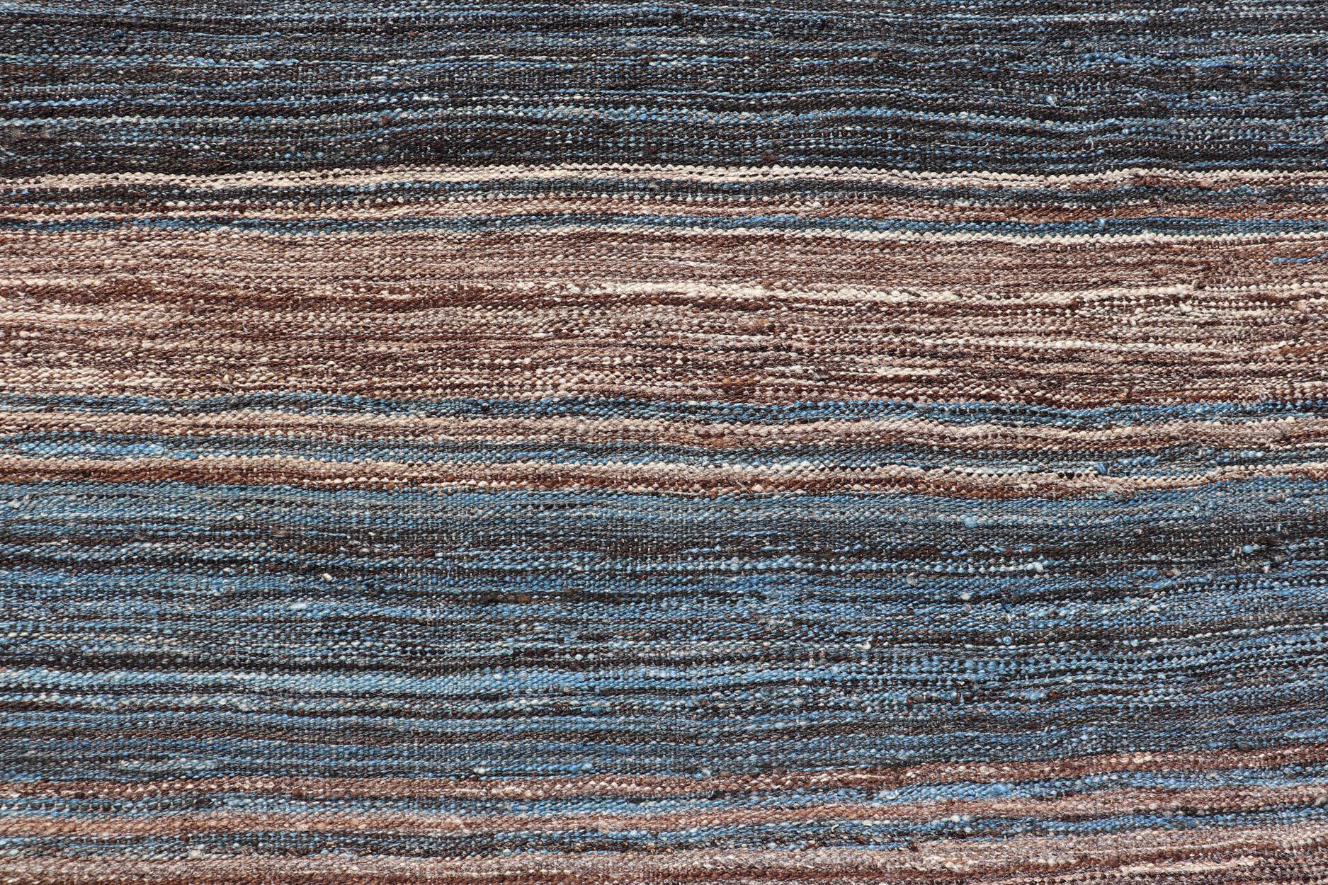 Versatile and Natural Brown and Blue Flat-Weave Kilim  For Sale 2